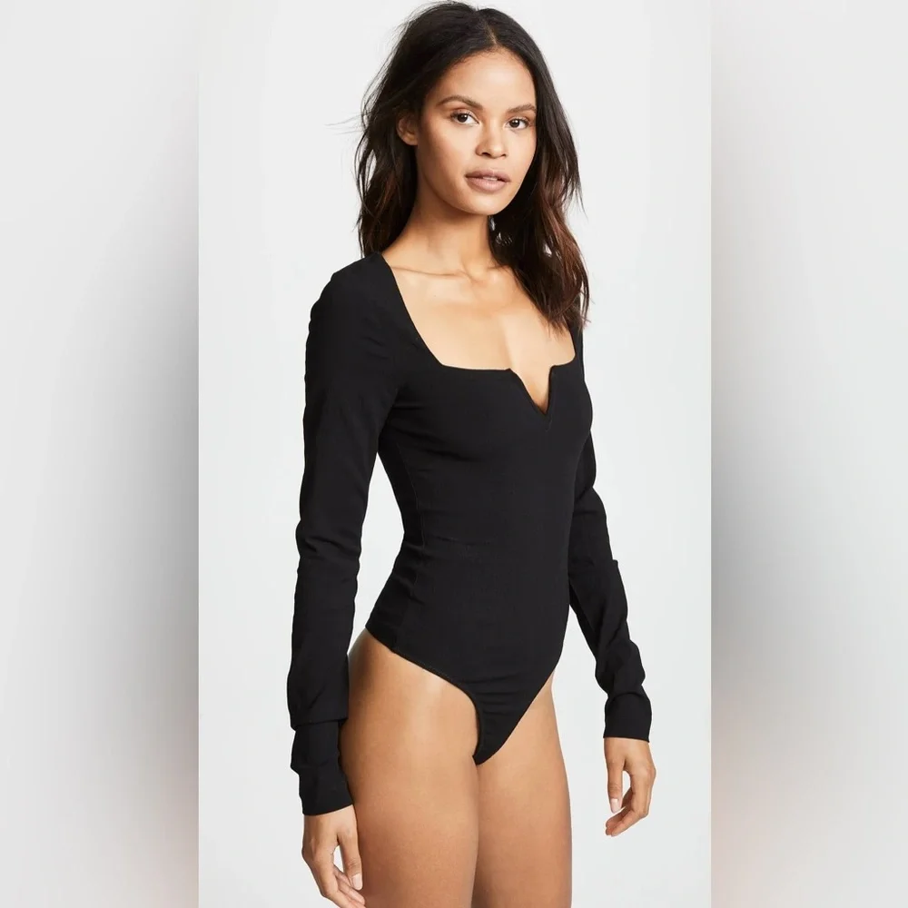 NWT Free People Intimately Zoe Notch-Neck Long-Sleeve Bodysuit